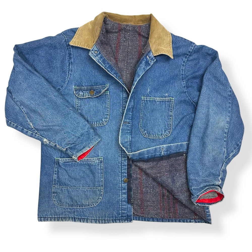 Vtg Denim Jean Chore Coat Key Imperial Blanket Lined Jacket Sz 48 L Reg USA Made